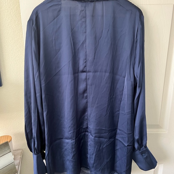 NWT Estelle Ryder Wrap Shirt 3X Navy Blue Long Sleeve Button Down Satin 20W - Picture 12 of 13